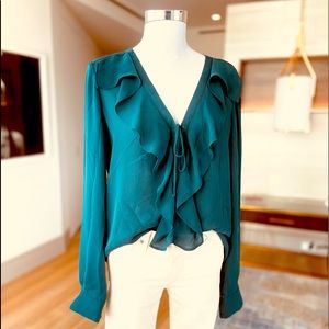 Parker Green Ruffle Lace Up Blouse